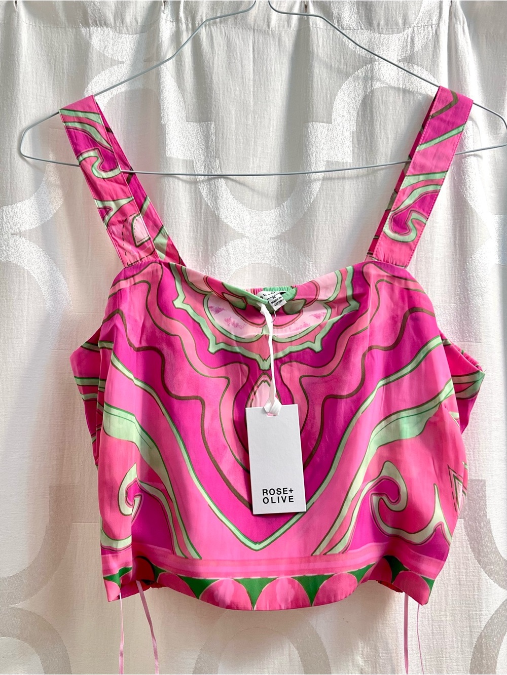 Rose & Olive Cropped Tank Top Medium Pink Multicolor